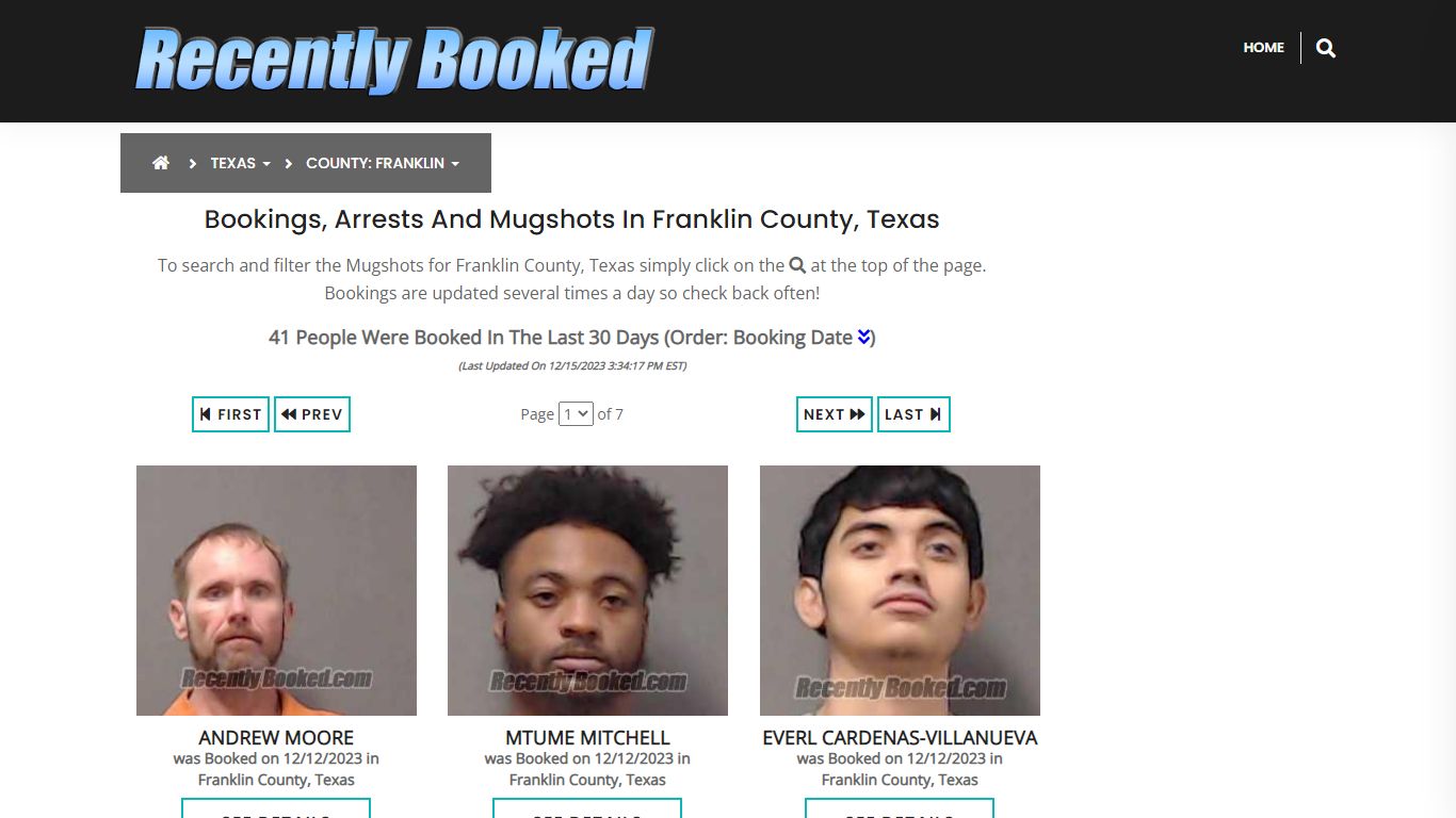 Recent bookings, Arrests, Mugshots in Franklin County, Texas