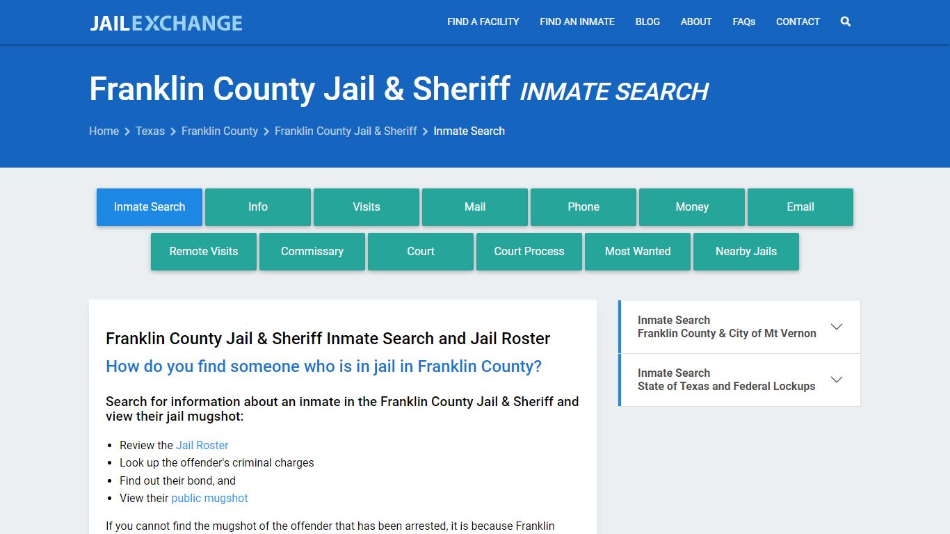 Inmate Search: Roster & Mugshots - Franklin County Jail & Sheriff, TX