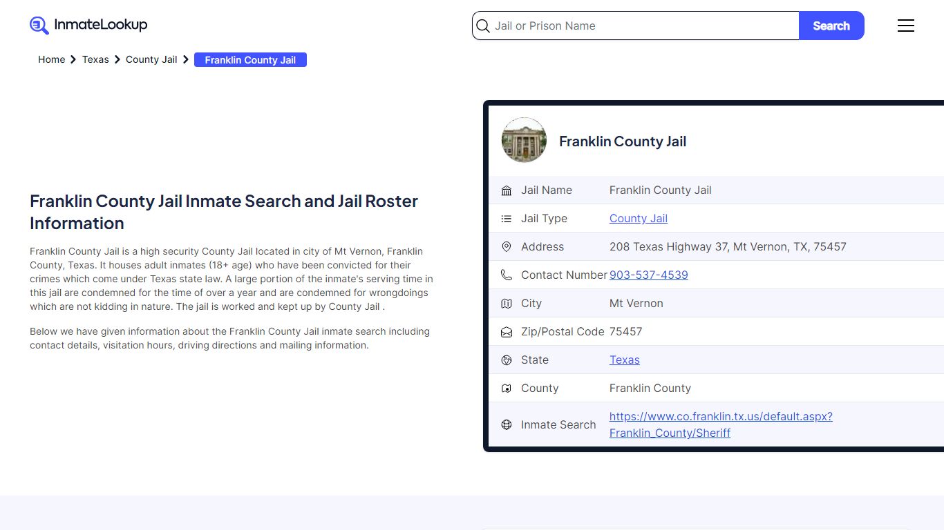 Franklin County Jail Inmate Search and Jail Roster Information