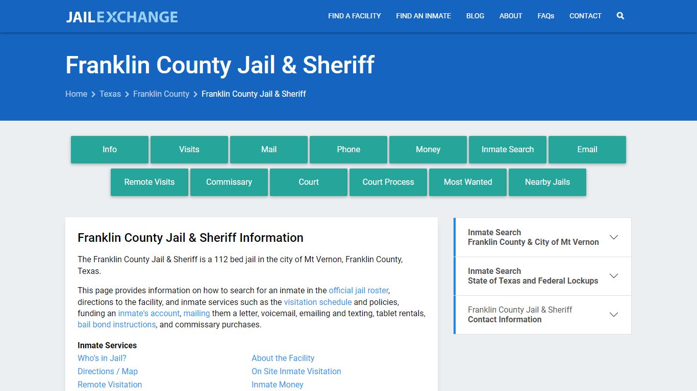 Franklin County Jail & Sheriff, TX Inmate Search, Information